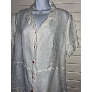 Hot Cotton Marc Ware Sz LARGE White S/S Button Up Top 100% Linen Washable EUC